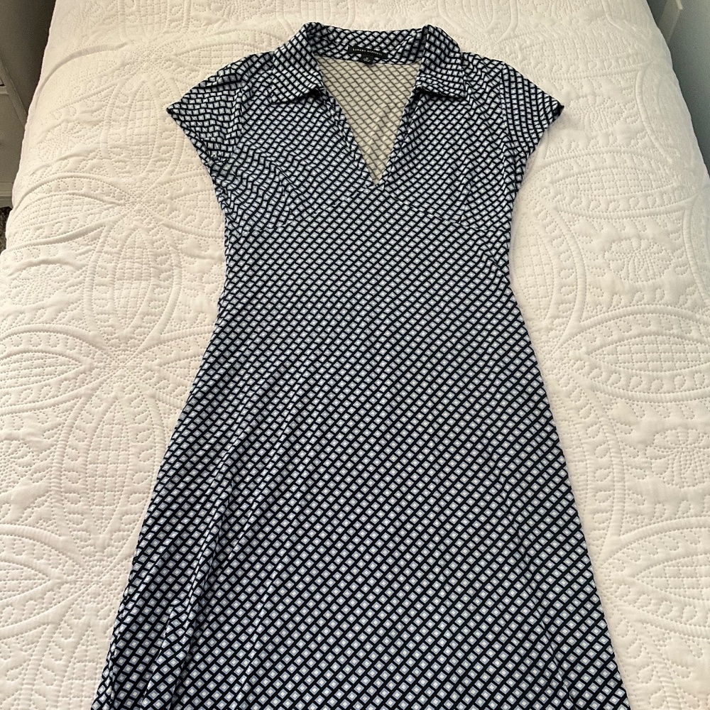 Banana republic, blue, and black checkered, casual short sleeve dress.